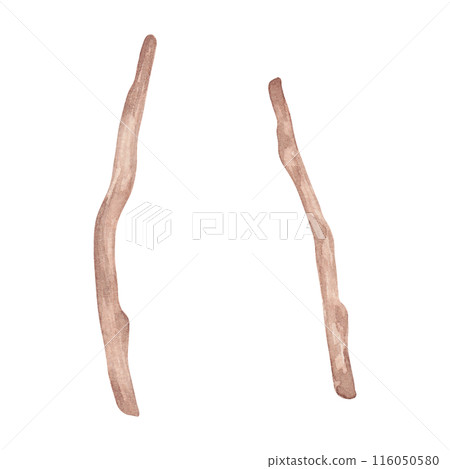 Wooden branch. Watercolor illustration. Object made of tree branches with texture. Nature design clipart. Hand drawn isolated art. Eco decor from sticks for rustic or botanical projects. Wooden branch. Watercolor illustration. Object made of tree branches with texture. Nature design clipart. Hand drawn isolated art. Eco decor from sticks for rustic or botanical projects. 116050580
