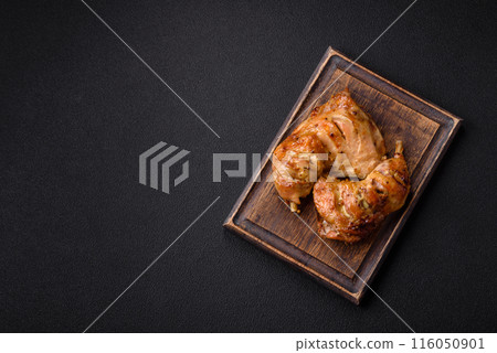 Delicious grilled chicken leg or quarter with salt and spices 116050901