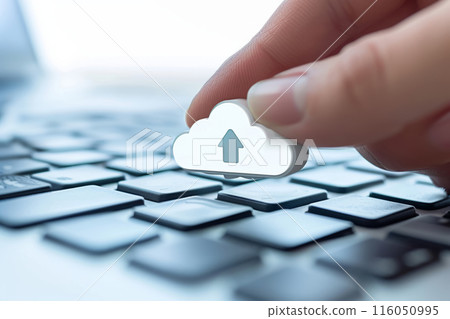 Cloud storage silhouette near laptop Cloud storage silhouette near laptop 116050995