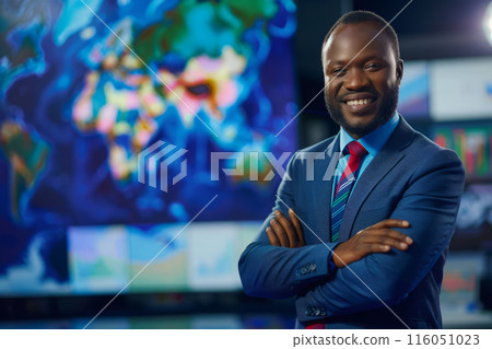 Professional anchor reporting on weather forecast 116051023