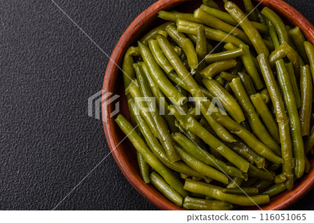 Boiled green bean pods with salt and spices Boiled green bean pods with salt and spices 116051065