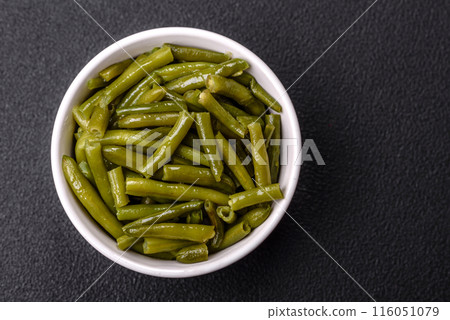 Boiled green bean pods with salt and spices Boiled green bean pods with salt and spices 116051079