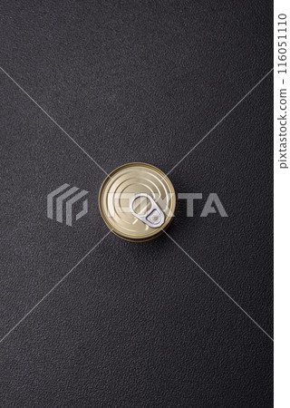 Round metal can with canned meat or fish with a key Round metal can with canned meat or fish with a key 116051110