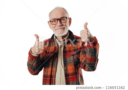 Happy elderly person showing thumbs up gesture 116051162
