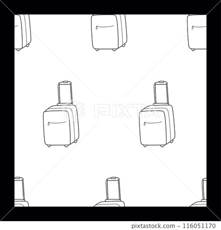 Travel seamless pattern. Baggage repeat background. Linear suitcases Isolated on White background. Vector outline illustration. Graphic Template or background for Textile, Cover, Wallpaper. 116051170
