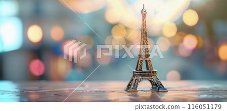 Eiffel Tower figurine in colorful bokeh lights, retro style Eiffel Tower figurine in colorful bokeh lights, retro style 116051179