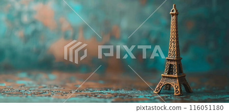 Eiffel Tower figurine, retro style, copy space 116051180
