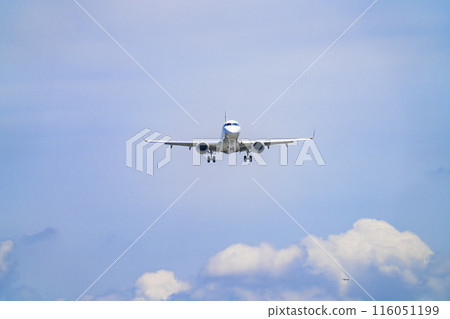 Osaka Airport (Itami Airport) in summer: Landing airplane, front, Toyonaka City, Osaka Prefecture Osaka Airport (Itami Airport) in summer: Landing airplane, front, Toyonaka City, Osaka Prefecture 116051199