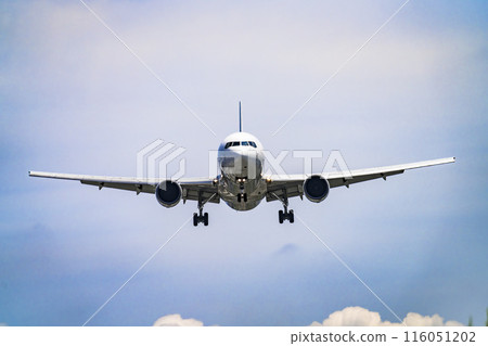 Osaka Airport (Itami Airport) in summer: Landing airplane, front, Toyonaka City, Osaka Prefecture Osaka Airport (Itami Airport) in summer: Landing airplane, front, Toyonaka City, Osaka Prefecture 116051202