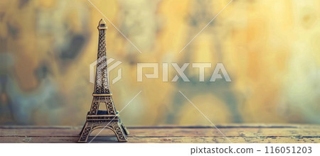 Eiffel Tower figurine, rustic style, copy space Eiffel Tower figurine, rustic style, copy space 116051203