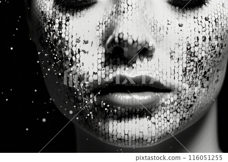 Woman portrait made of many pieces. Generative AI Woman portrait made of many pieces. Generative AI 116051255