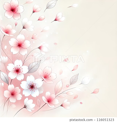 An illustration of pink cherry blossoms on a transparent pink background An illustration of pink cherry blossoms on a transparent pink background 116051323