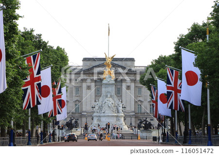 Japanese flag on the main street in front of Buckingham Palace, England 116051472