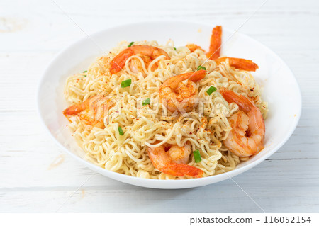 Instant noodle with shrimps and onion Instant noodle with shrimps and onion 116052154
