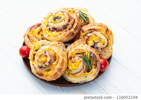 Homemade Puff pastry pinweel ( rolls ) Mini pizza 116052194