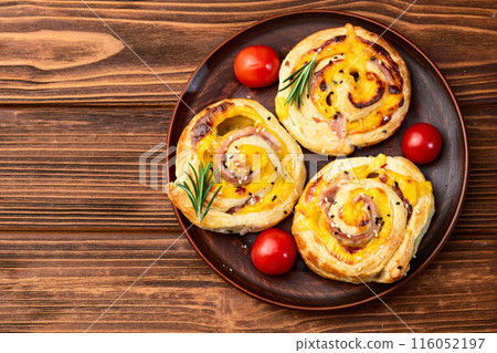 Homemade Puff pastry pinweel ( rolls ) Mini pizza Homemade Puff pastry pinweel ( rolls ) Mini pizza 116052197