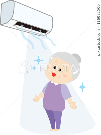 Senior woman cooling off with air conditioner 2 116052500