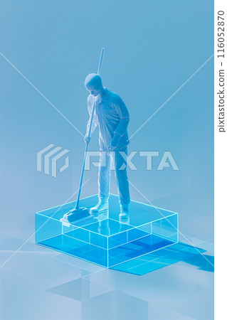 A man is cleaning a floor with a mop 116052870
