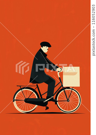 A man is riding a bicycle with a box on the back A man is riding a bicycle with a box on the back 116052903