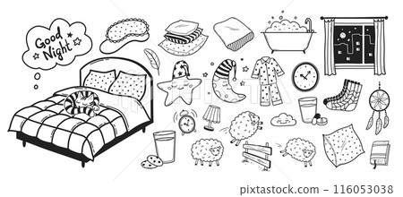 Bedtime sleep vector line art illustrations 116053038