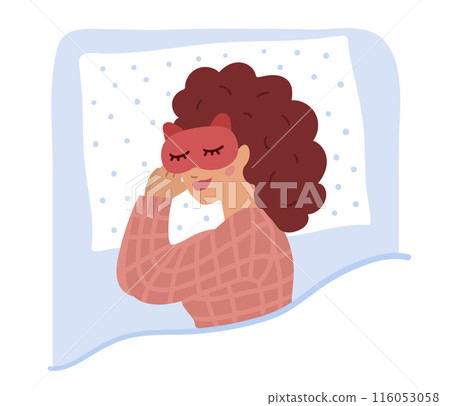 Asleep young woman wearing sleeping mask 116053058