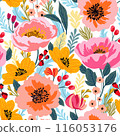 A vibrant floral pattern with colorful blooms 116053176