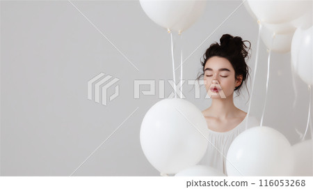 White balloon and girl 116053268