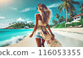 Woman walking on a beautiful tropical beach 116053355