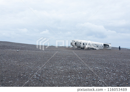 Solheimasandur plane wreck view. South Iceland landmark Solheimasandur plane wreck view. South Iceland landmark 116053489