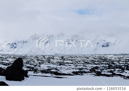 Landscape with snow, Askja caldera area, Iceland 116053516