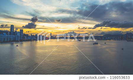 June 28 2024 the landscape of Dramatic Hong Kong Harbor Sunset 116053633