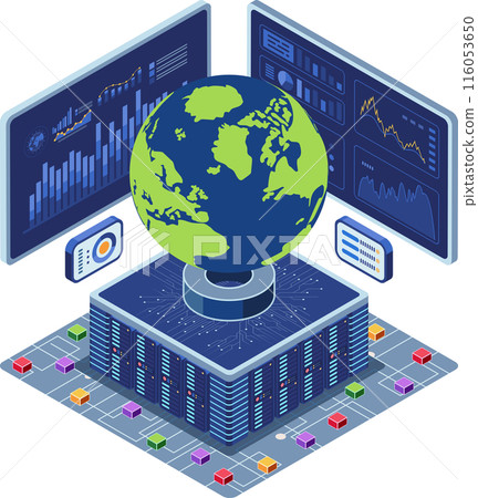Isometric Global Data Center with Big Data Analytics Screen 116053650