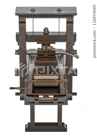 Antique printing press. Gutenberg Press, 3D rendering 116054085