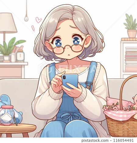 一位老年婦女因不知道如何操作智慧型手機而感到困惑 116054491