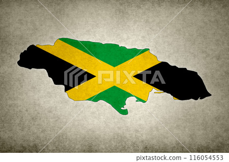Map of Jamaica with its flag on a paper 116054553