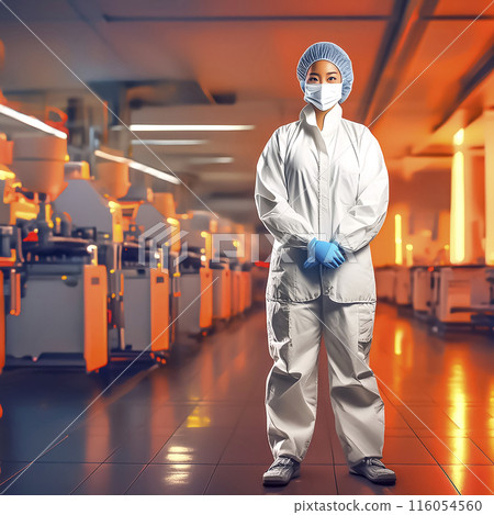 CG素材：穿著防護衣在生物技術研究所工作的女性形像素材 116054560