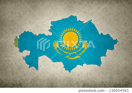 Map of Kazakhstan with its flag on a paper Map of Kazakhstan with its flag on a paper 116054561