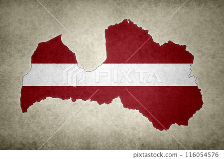 Map of Latvia with its flag on a paper Map of Latvia with its flag on a paper 116054576