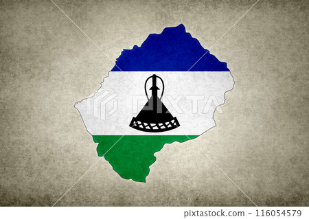 Map of Lesotho with its flag on a paper Map of Lesotho with its flag on a paper 116054579