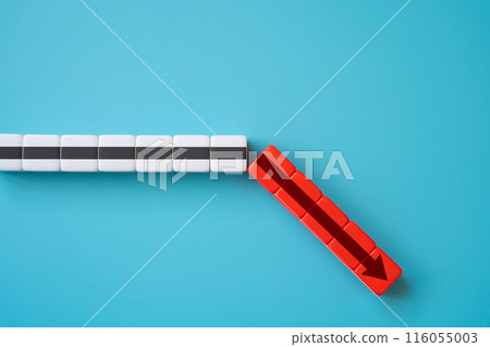 The arrow is moving down. Concept of fall and failure in business and finance. Adversity. Be aware of the difficulties. Management of risks. The arrow is moving down. Concept of fall and failure in business and finance. Adversity. Be aware of the difficulties. Management of risks. 116055003