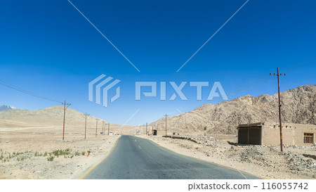 A road stretching through the wilderness of Ladakh, India 116055742