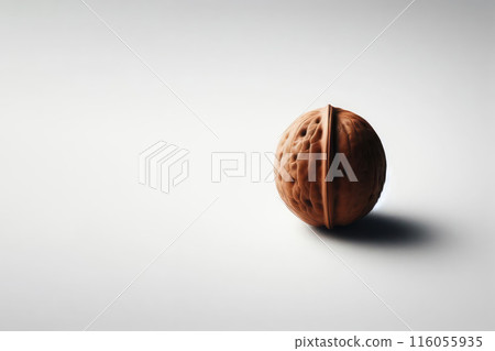 Single walnut on a clean background. Space for text. 116055935