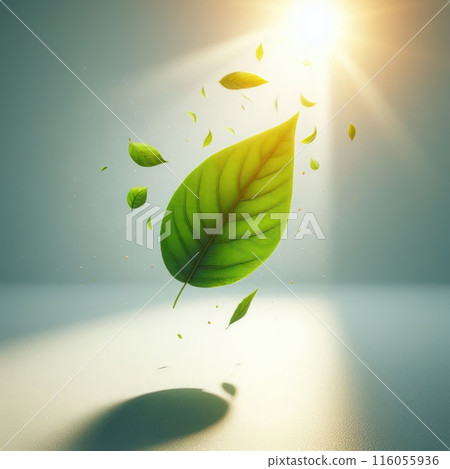 Green leaves in the rays of sunlight. 116055936