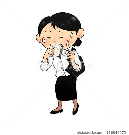 Illustration of a hot woman _ heat stroke _ poor health [whole body] 116056073