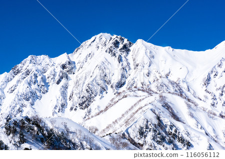 長野縣白馬村、北阿爾卑斯山的琴見山、從琴見山頂看到的雪山登山五龍山(武田菱) 長野縣白馬村、北阿爾卑斯山的琴見山、從琴見山頂看到的雪山登山五龍山(武田菱) 116056112