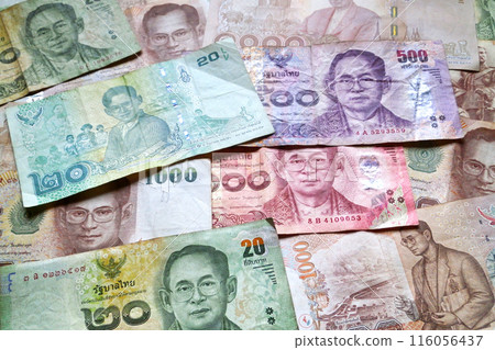 Stack of Thai baht banknotes Stack of Thai baht banknotes 116056437