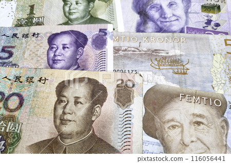 Stack of Chinese Remninbi and Swedish Krona Stack of Chinese Remninbi and Swedish Krona 116056441