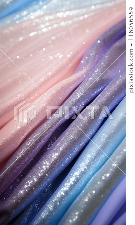 Glitter bokeh of satin fabric for background. Textile close up Glitter bokeh of satin fabric for background. Textile close up 116056559