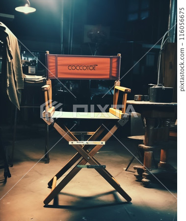 Empty black directors chair on filming set. 116056675