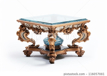 a blue and gold table with a floral design on it a blue and gold table with a floral design on it 116057081